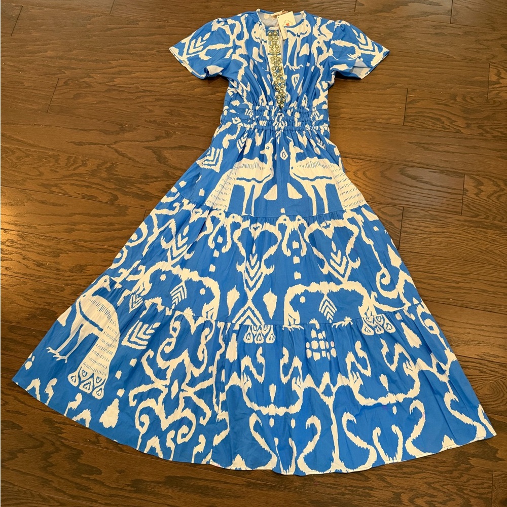 Sheridan French Eloise Midi Dress in Blue Peacock Size XS NWT